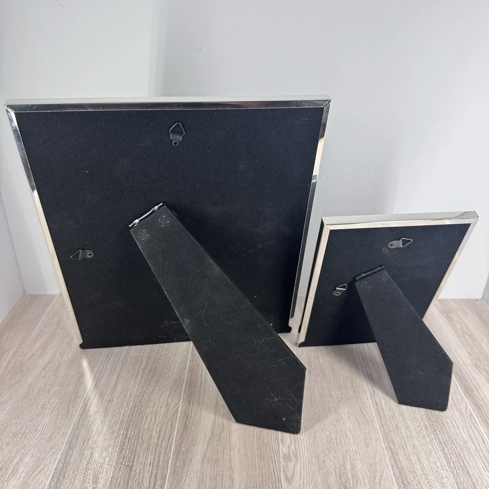 Black Picture‎ Frame Set 2 Modern Tabletop 11.5x9.5 7.5x5.5 Glass Decor